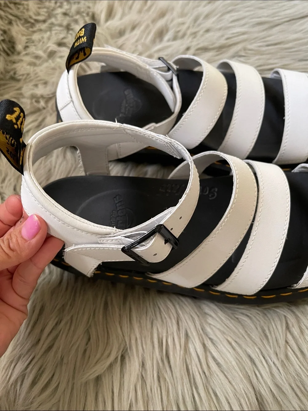 Dr. Martens White Triple-Strap Platform Sandals